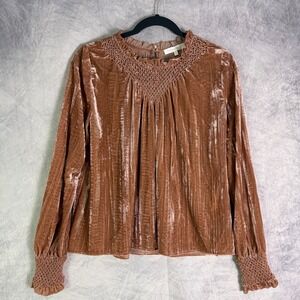 LoveShackFancy Velvet Smocked Top Womens Sz S Ruffle Coquette Faircore Rose Pink